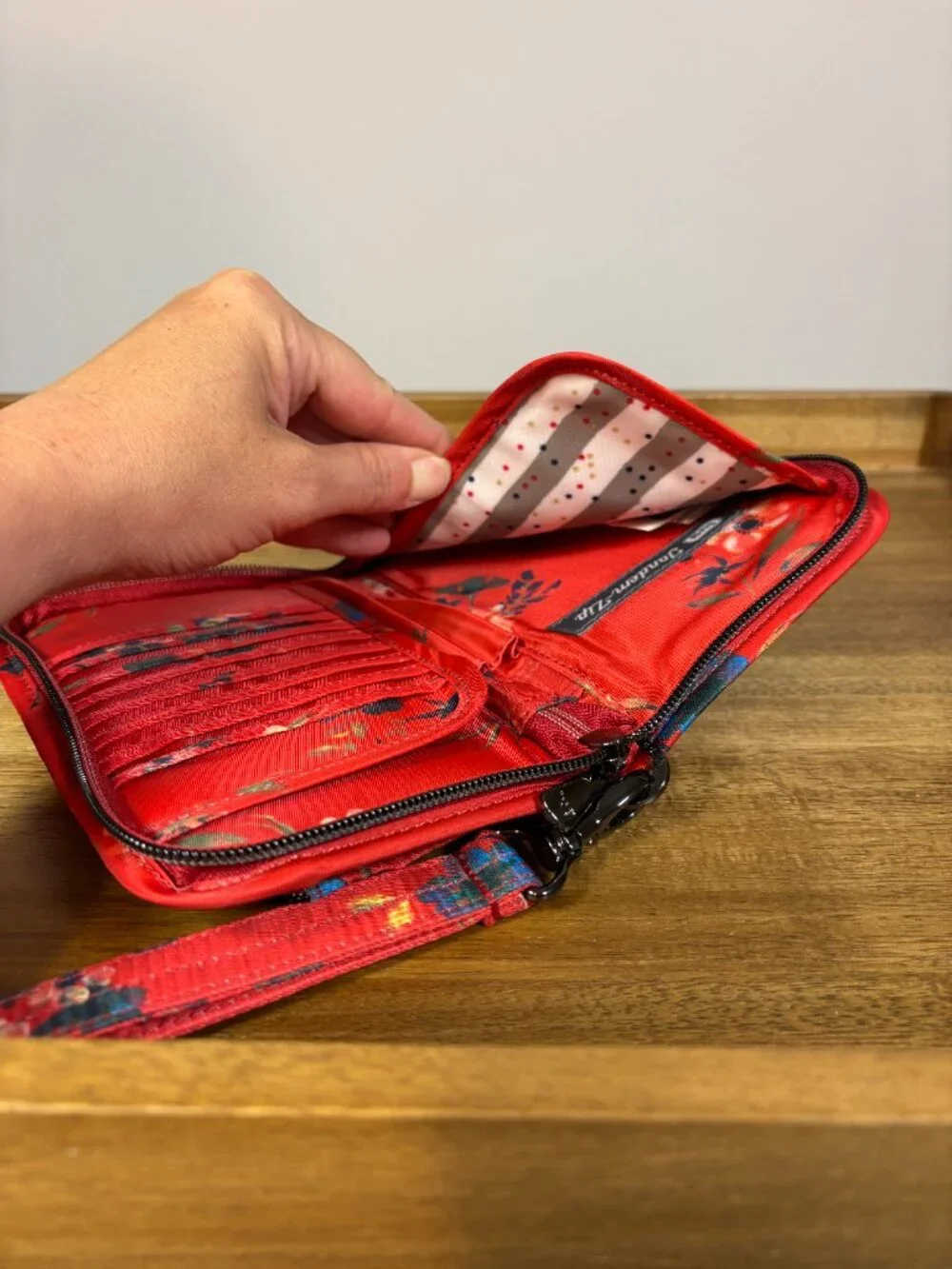 Lug Tandem Orange Floral Quilted Nylon Zippered Wallet